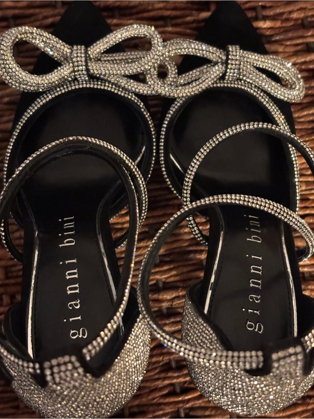 Gianni Bini Black Rhinestone Bow Heels | Crystal Embellished Stiletto | Size 6